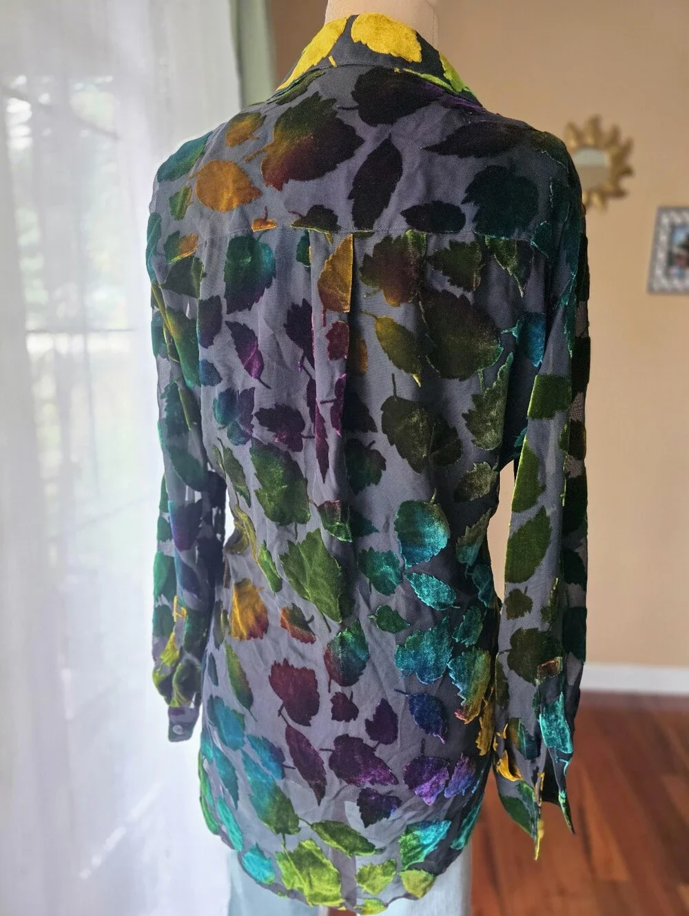 Vintage Burnout Velvet Blouse Tank Set Sheer Jewel Tone Leaves Whimsigoth Large